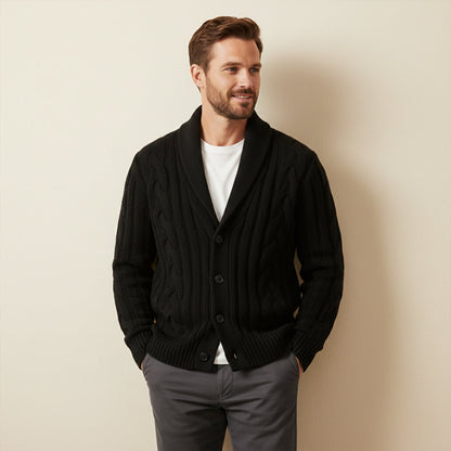 Men's Cable Knit Cardigan Shawl Collar Button Up