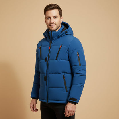 Men's Warm Puffer Coat Hooded Winter Zipper Pockets