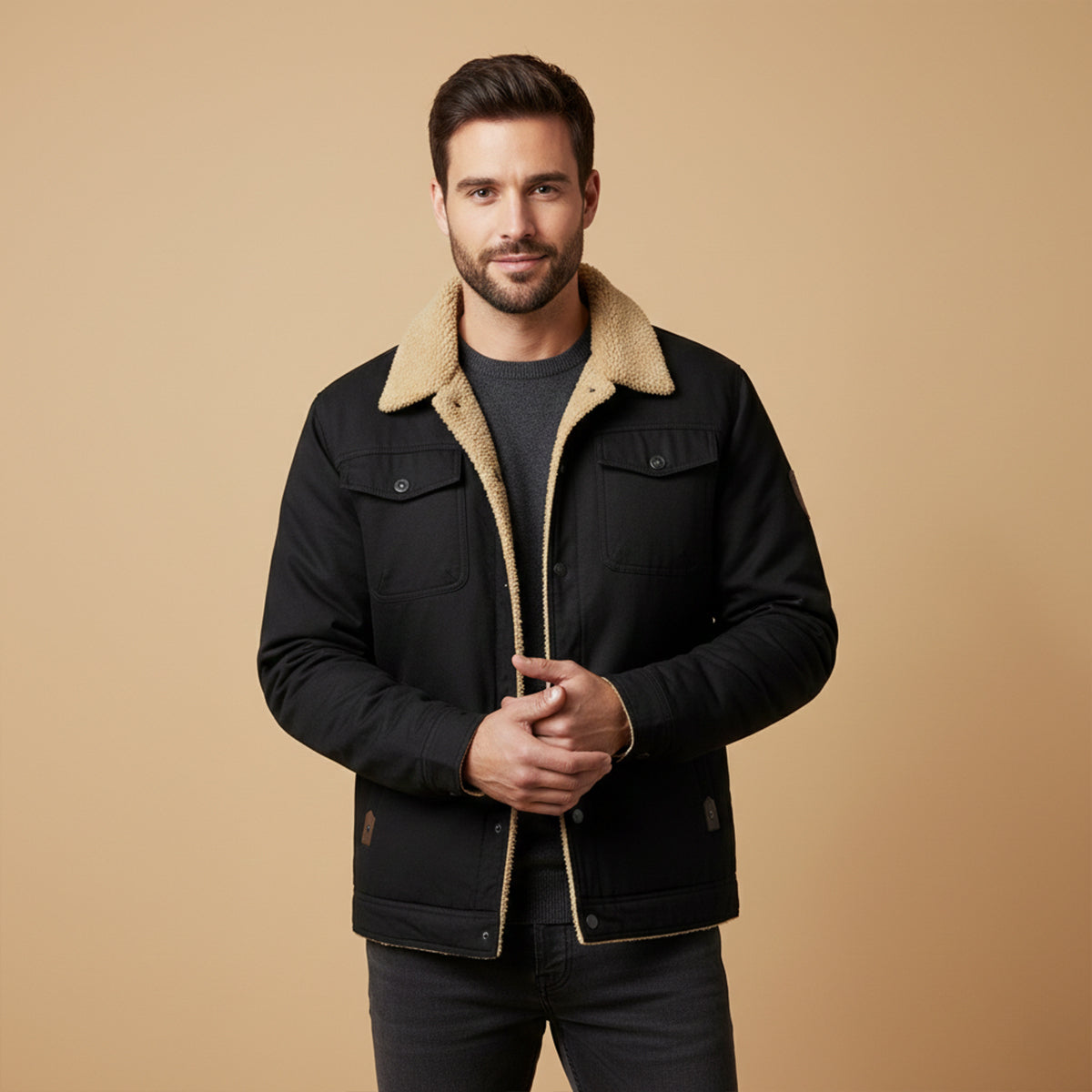 Men's Padded Bomber Jacket Sherpa Lined Shearling Collar