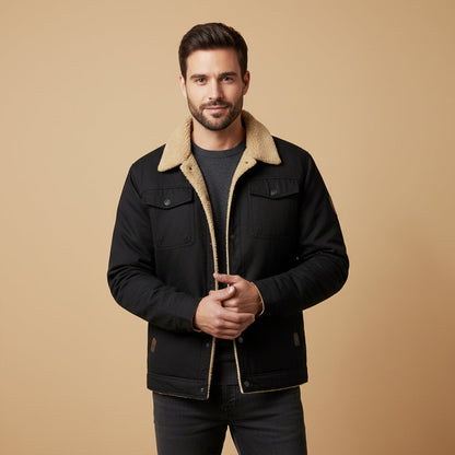 Men's Padded Bomber Jacket Sherpa Lined Shearling Collar