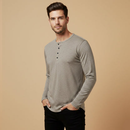 Men's Cotton Henley T Shirt Casual Button Neck