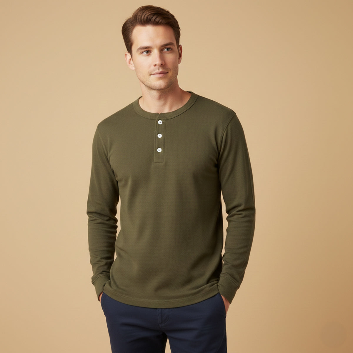 Men's Cotton Casual Henley Shirt Lightweight