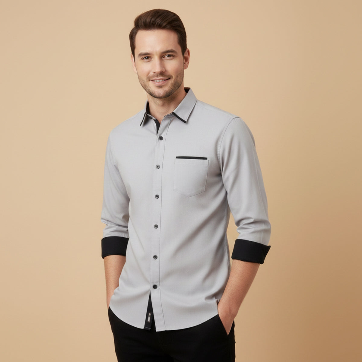 Men's Contrast Trim Button Up Shirt