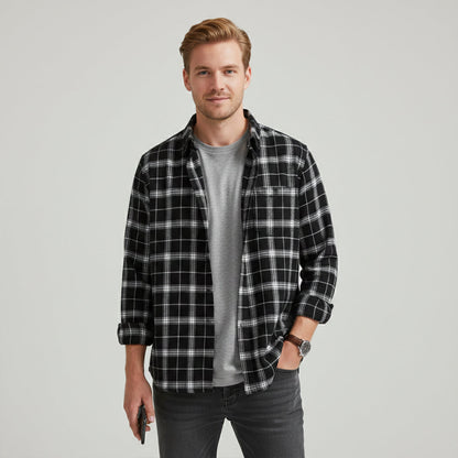 Men's Plaid Casual Shirt Loose Fit Retro Style