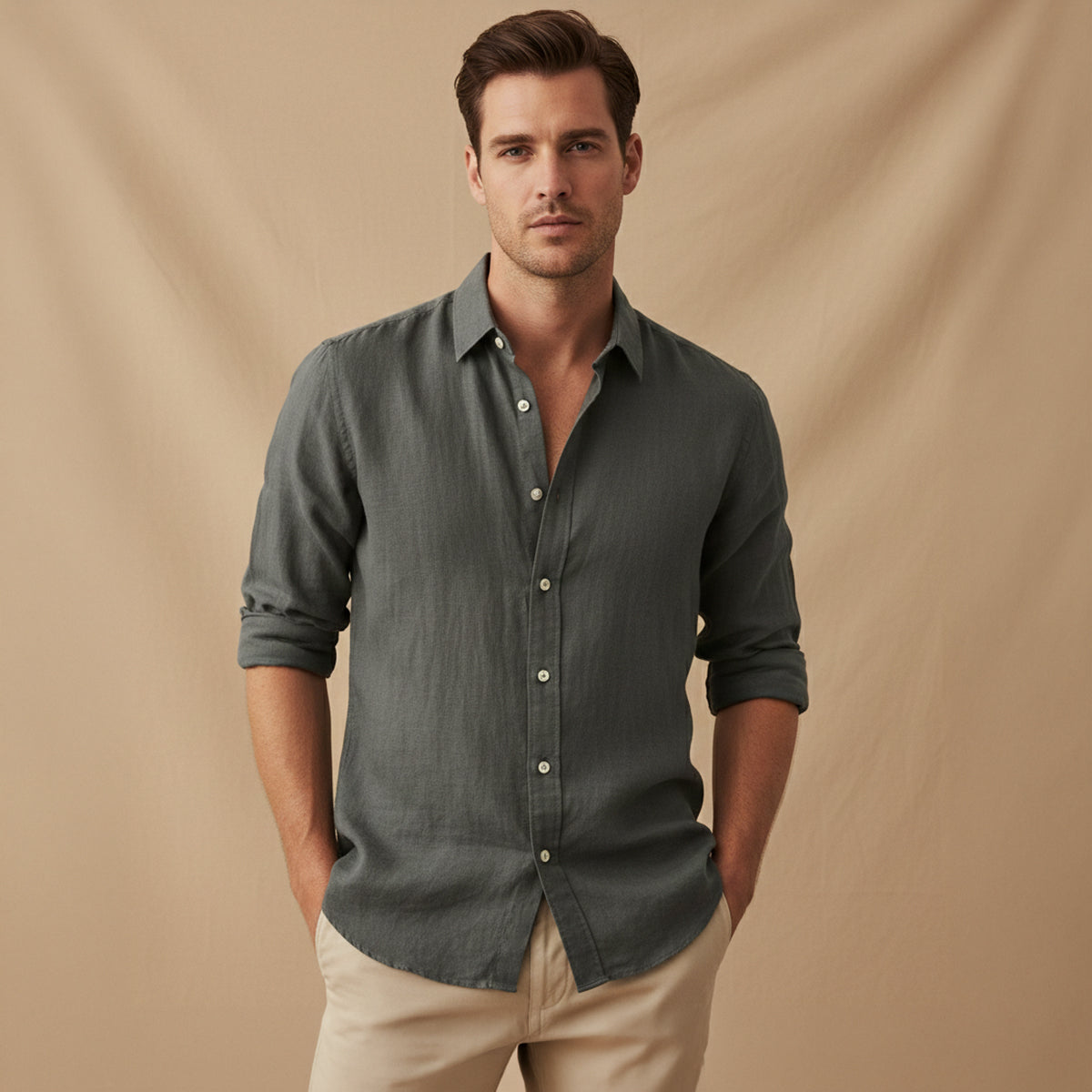 Men's Cotton Linen Button Up Shirt Lightweight