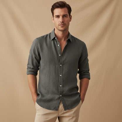 Men's Cotton Linen Button Up Shirt Lightweight
