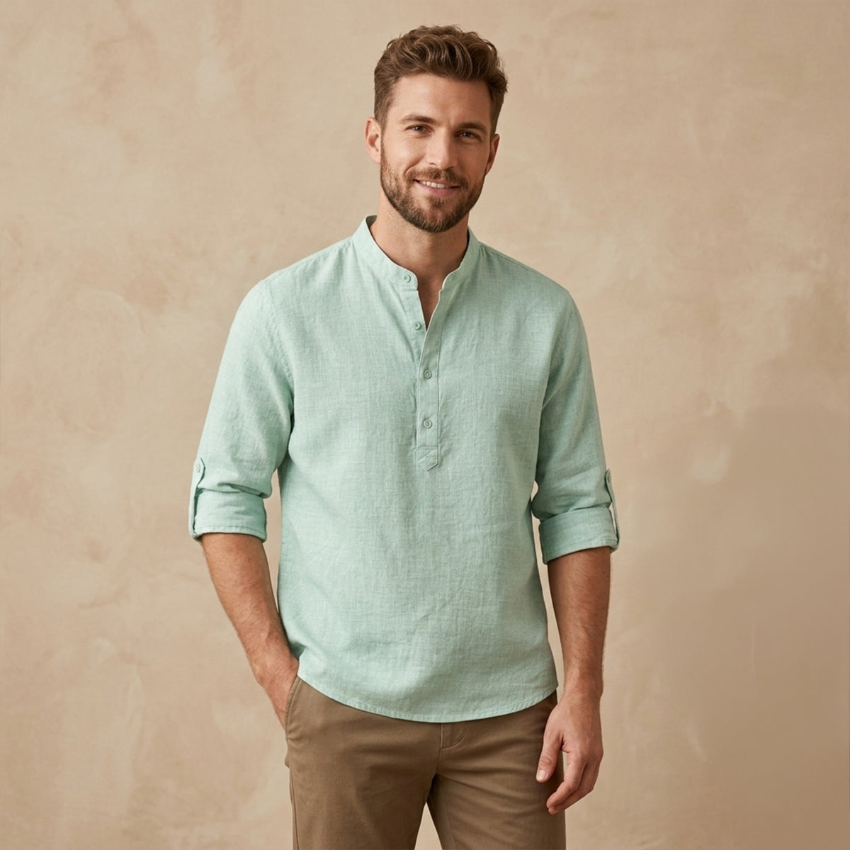 Men's Linen Casual Shirt Lightweight Beige