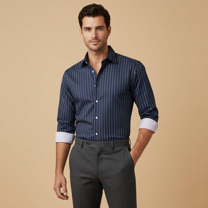 Men's Slim Fit Striped Button Up Shirt