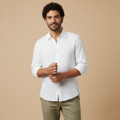 Men's Linen Blend Button Down Shirt Lightweight Beige