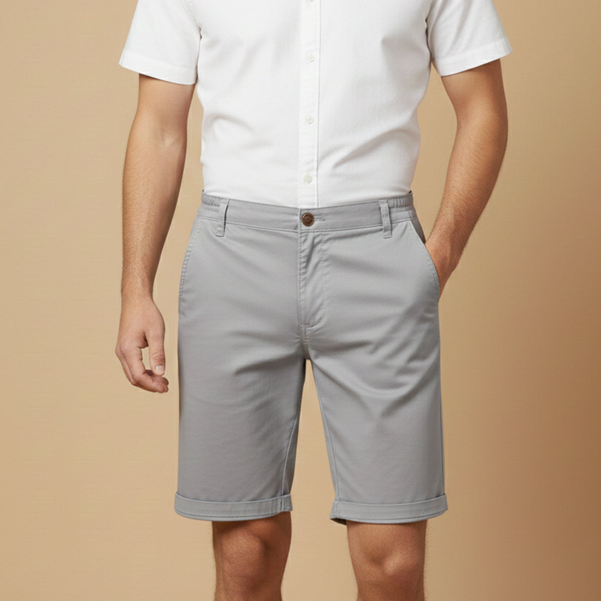 Men's Cotton Summer Shorts Flat Front Beige