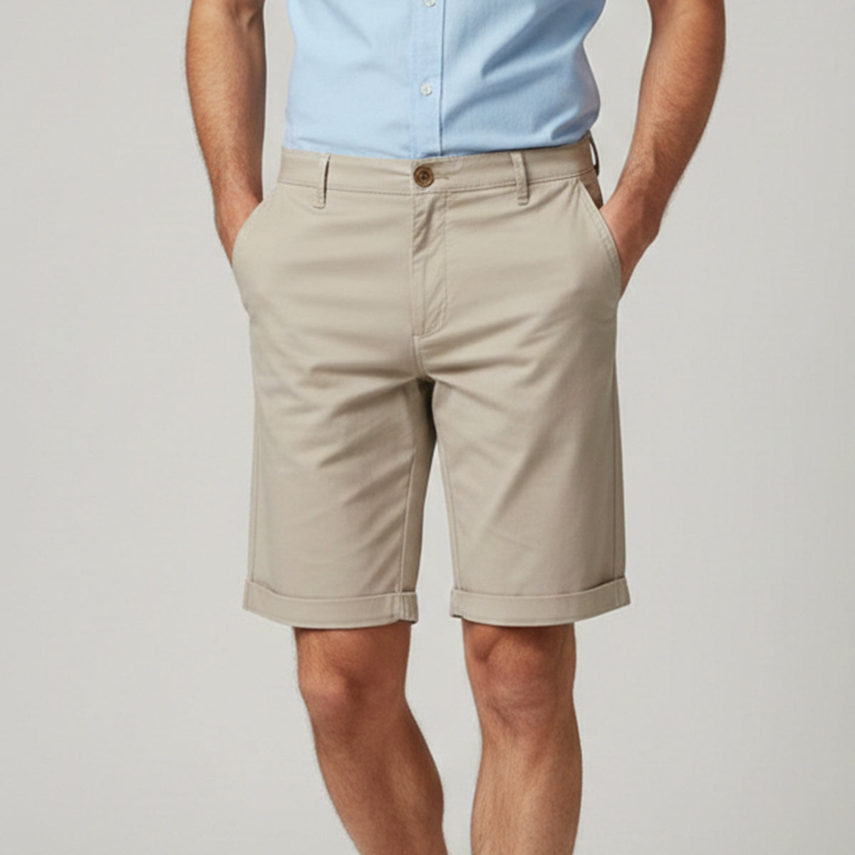 Men's Cotton Summer Shorts Flat Front Beige