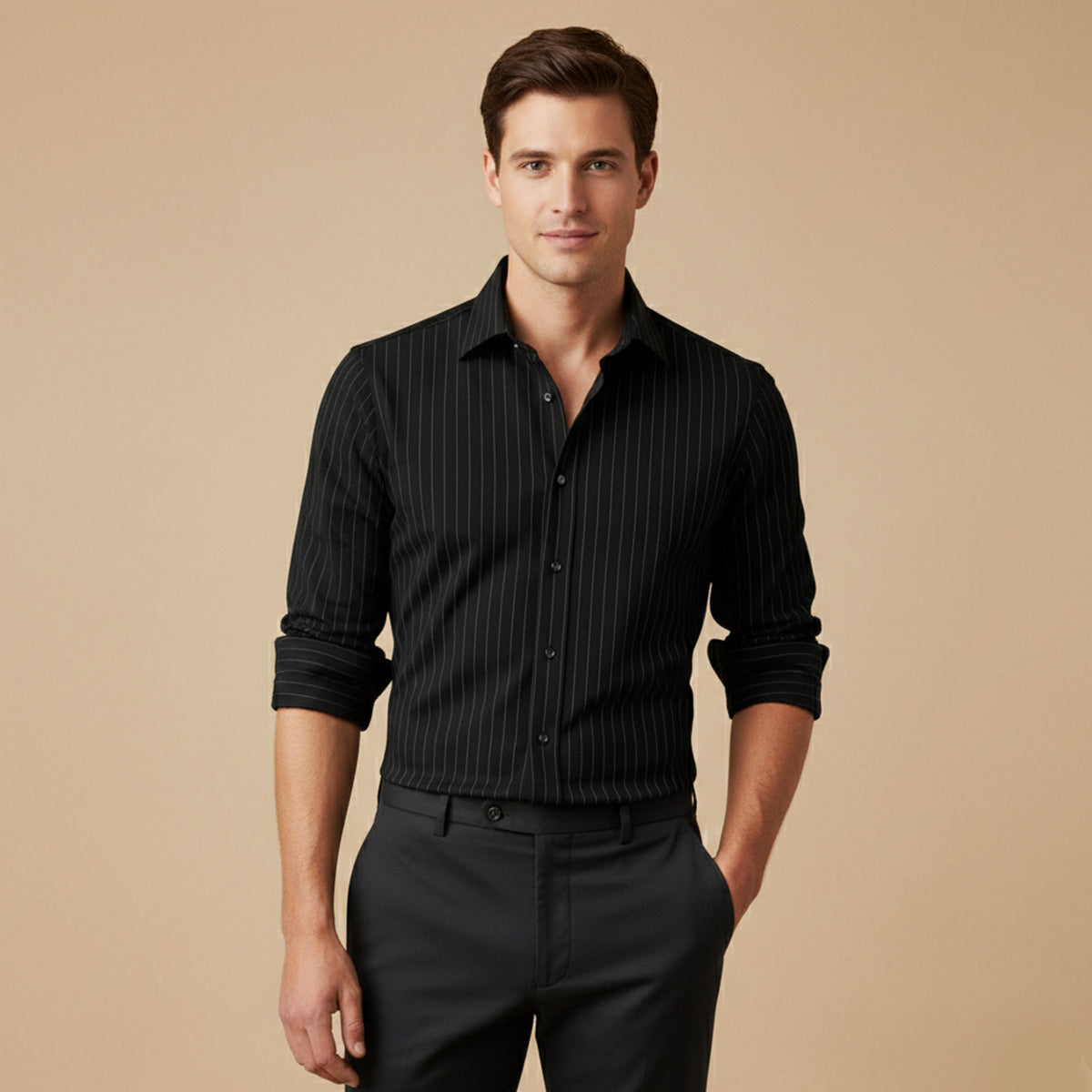 Men's Slim Fit Striped Button Up Shirt