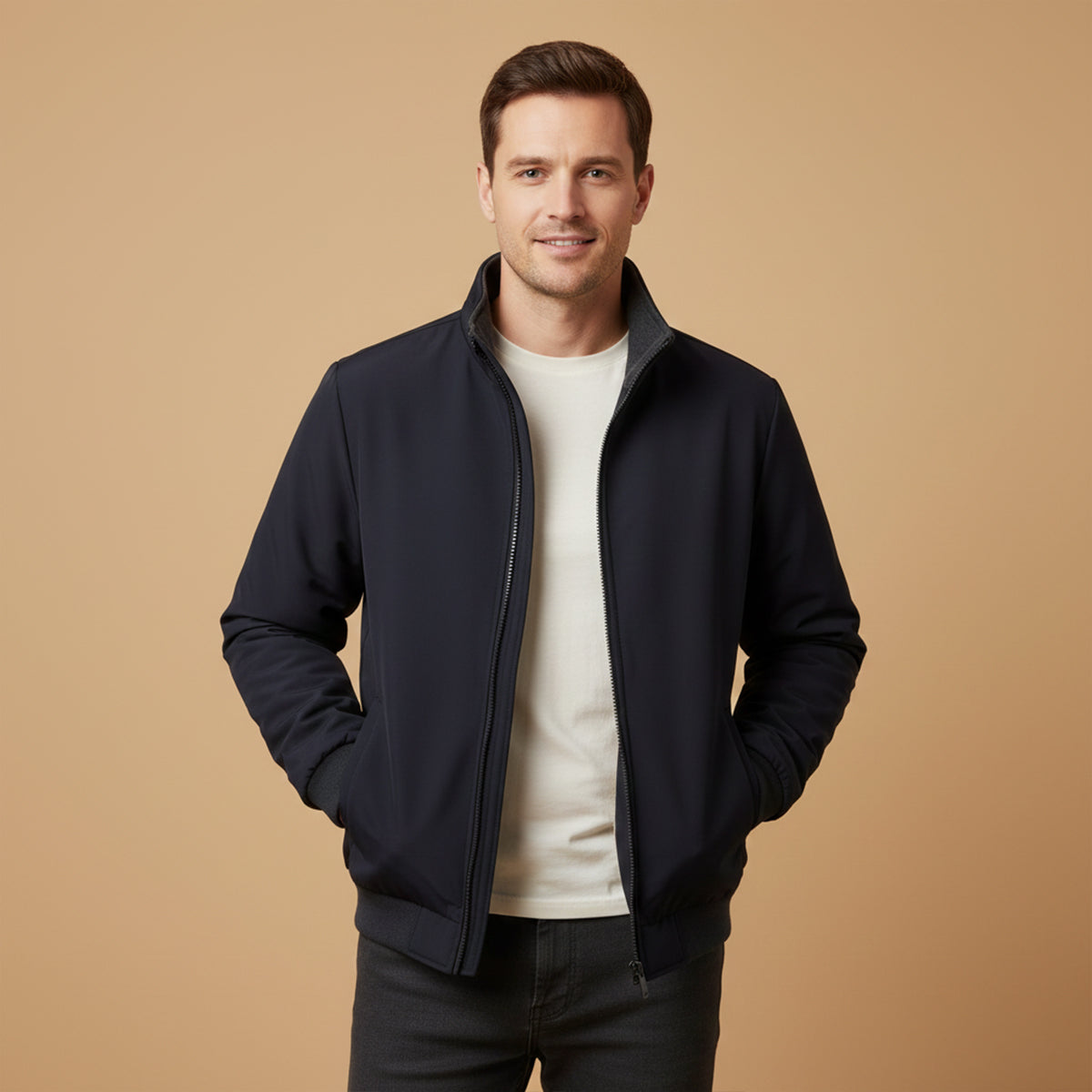 Men's Fleece Lined Windbreaker Lightweight Bomber Jacket