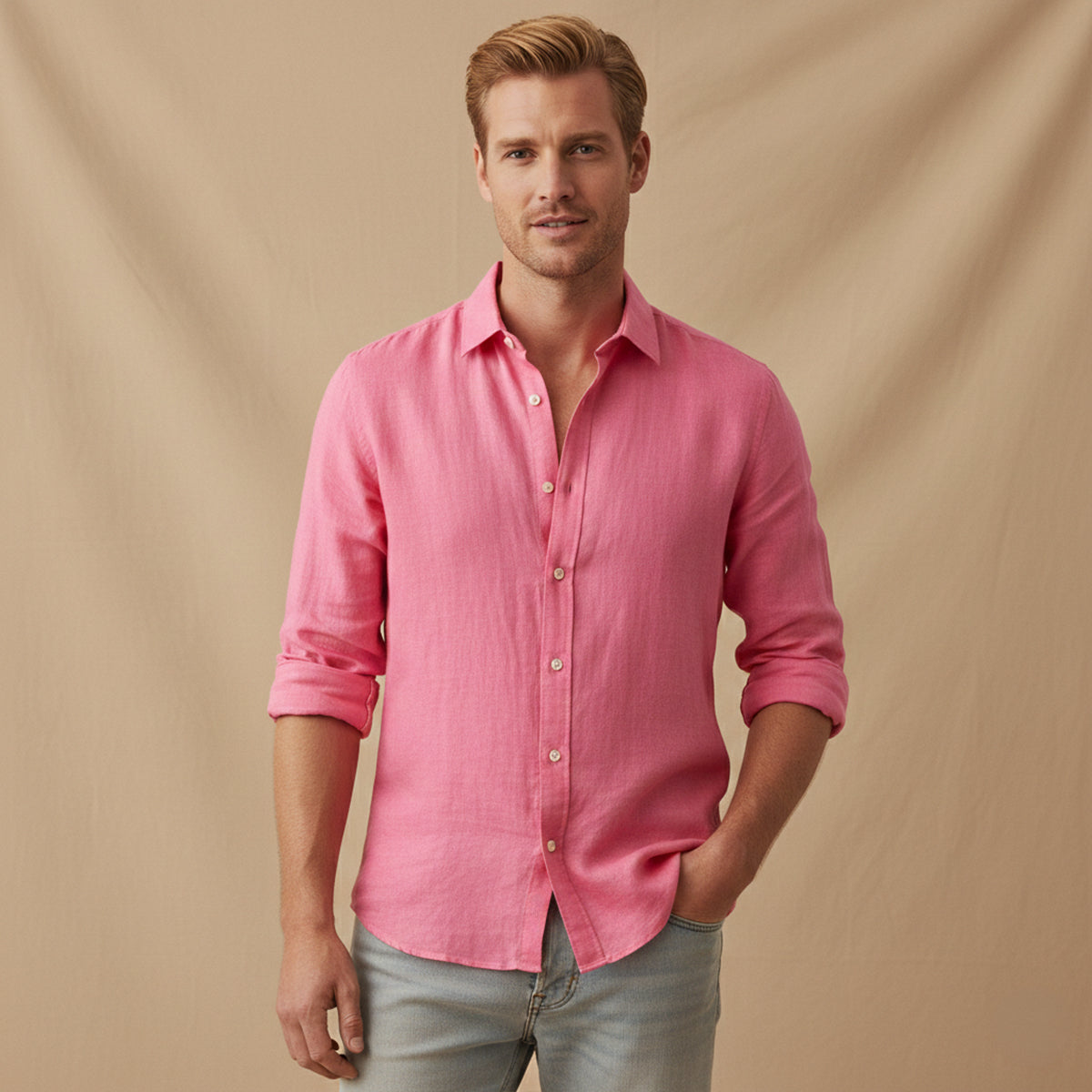 Men's Cotton Linen Button Up Shirt Lightweight