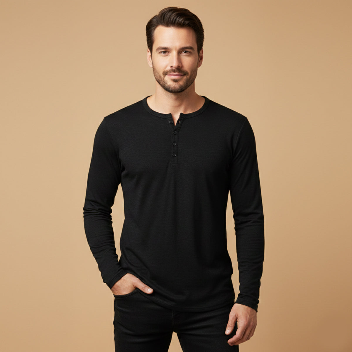 Men's Cotton Henley T Shirt Casual Button Neck