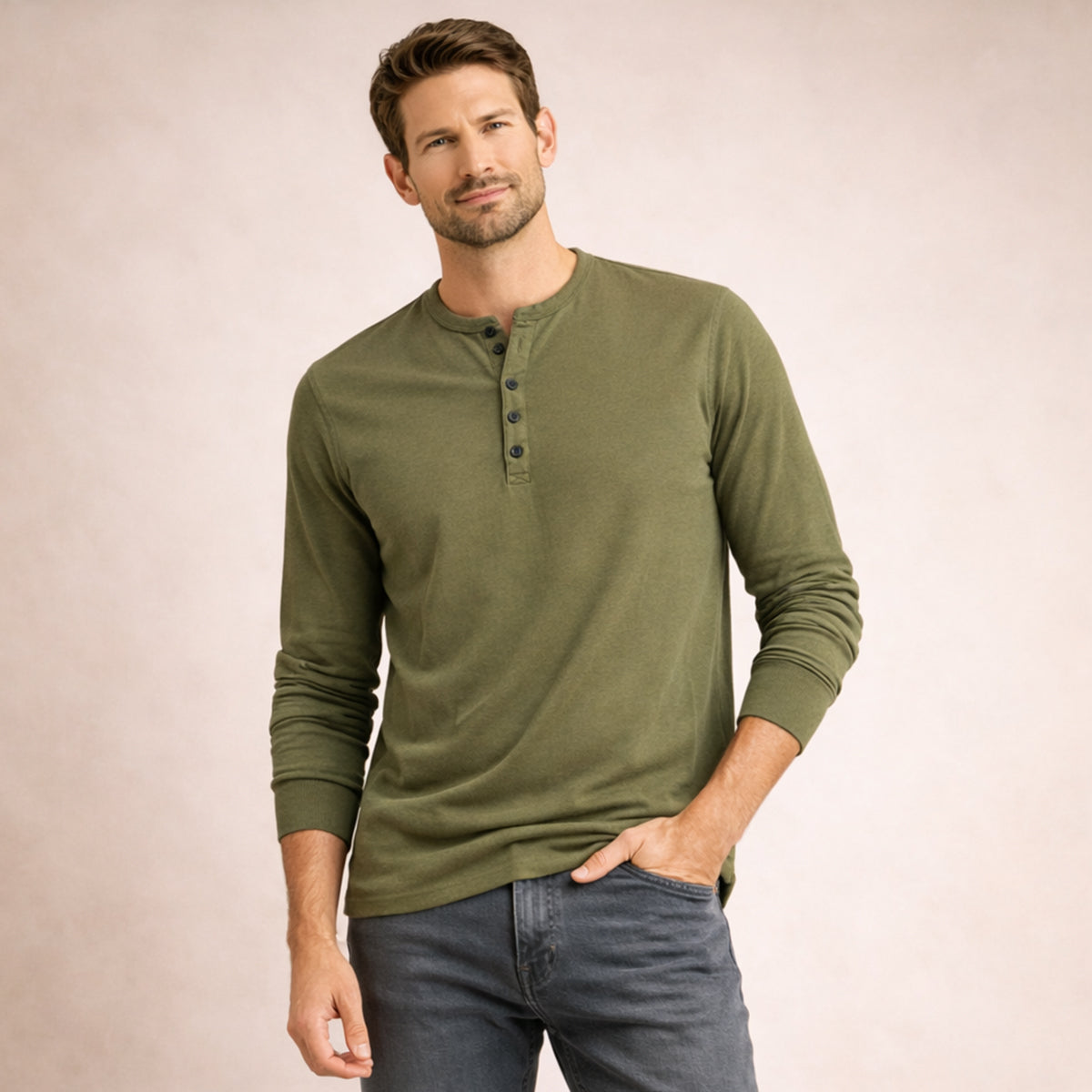 Mens Cotton Blend Henley Shirt Breathable