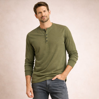 Mens Cotton Blend Henley Shirt Breathable