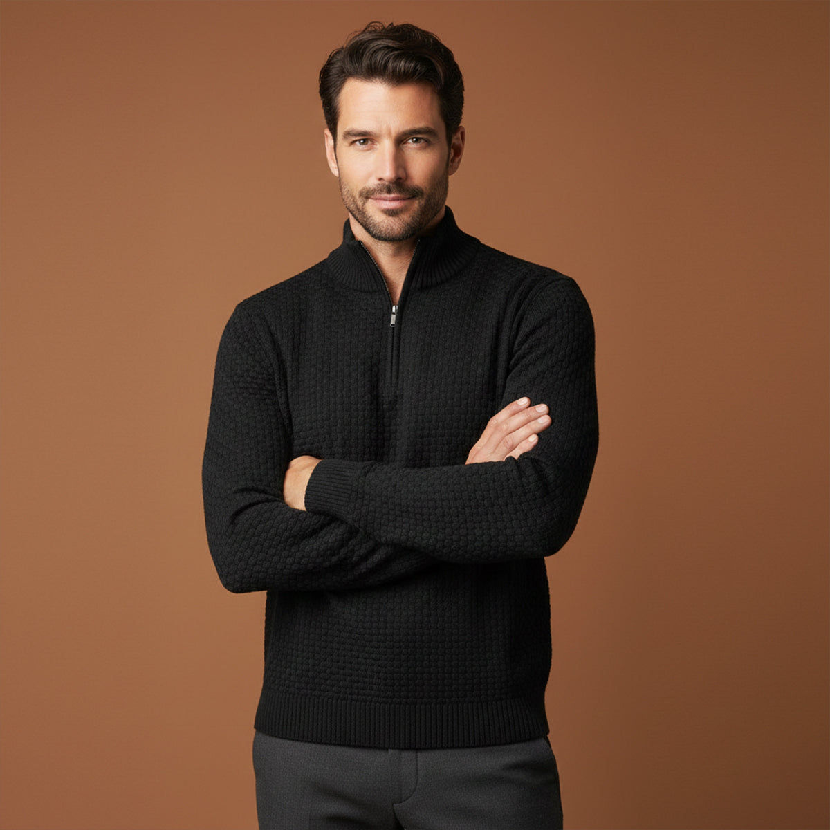 Men's Textured Quarter Zip Knit Sweater
