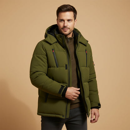 Men's Warm Puffer Coat Hooded Winter Zipper Pockets