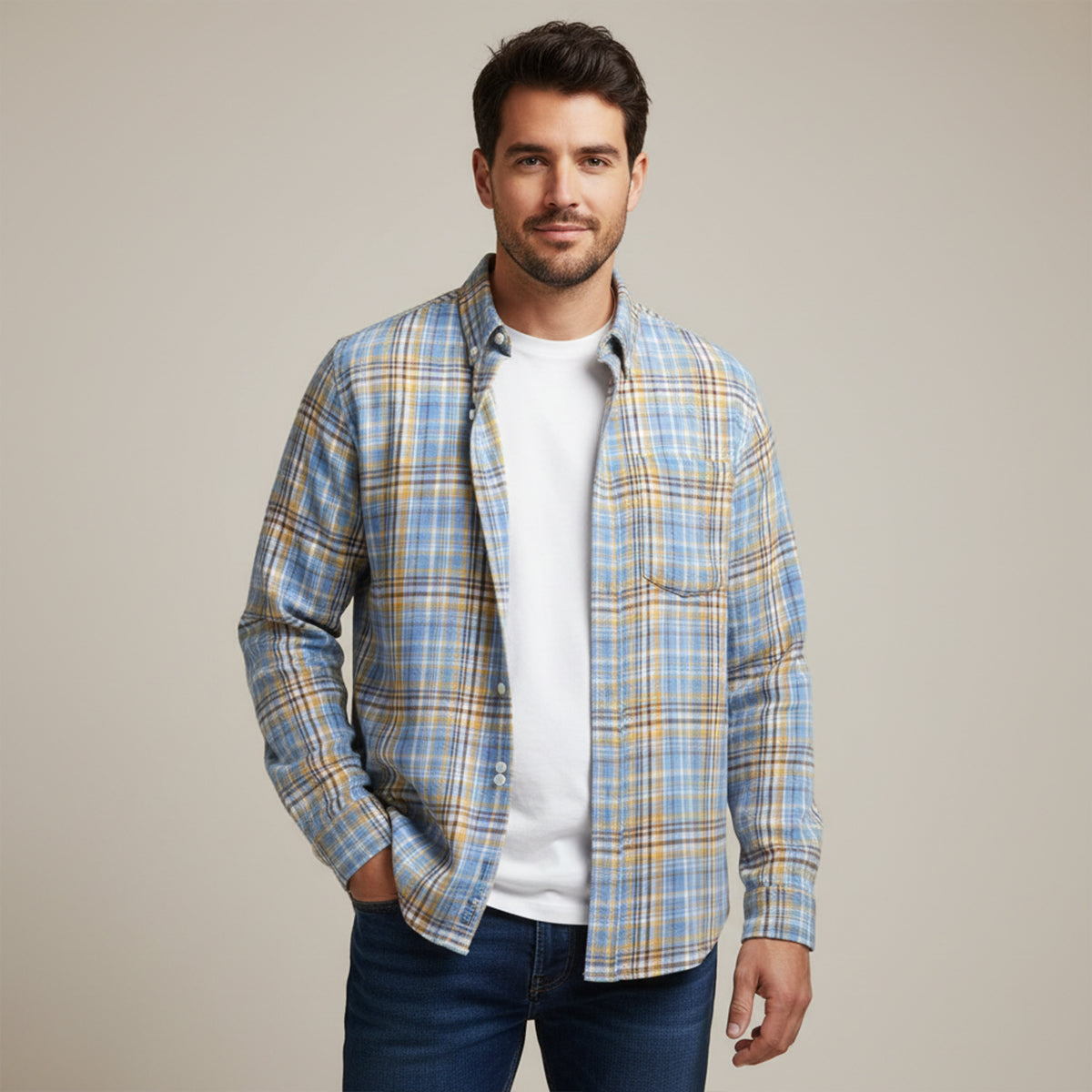 Men's Plaid Casual Shirt Loose Fit Retro Style