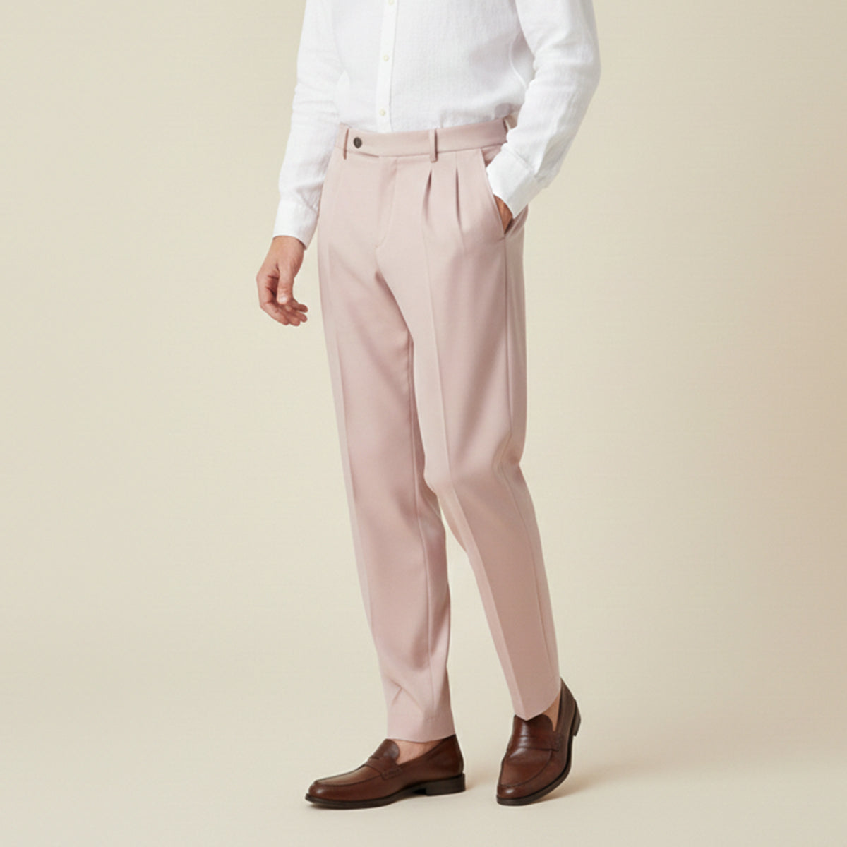 Men's Linen Summer Pants Loose Fit Breathable Beige