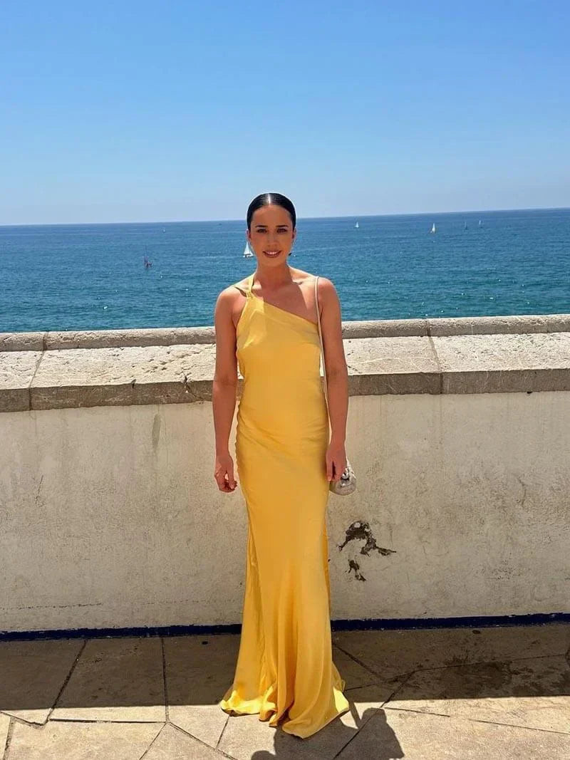 Women's Satin Maxi Dress Spaghetti Straps