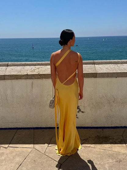 Women's Satin Maxi Dress Spaghetti Straps