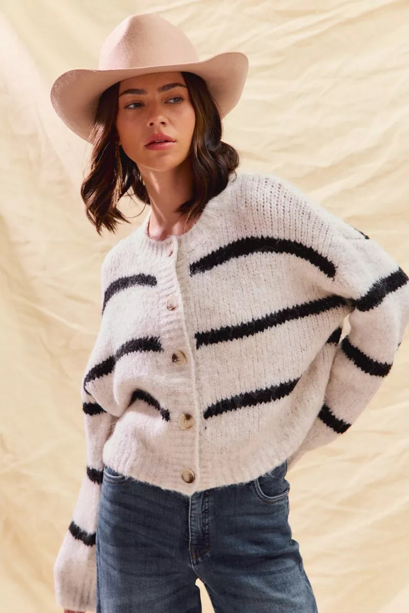 Image of Sabrina | Women's Striped Button-Front Cardigan