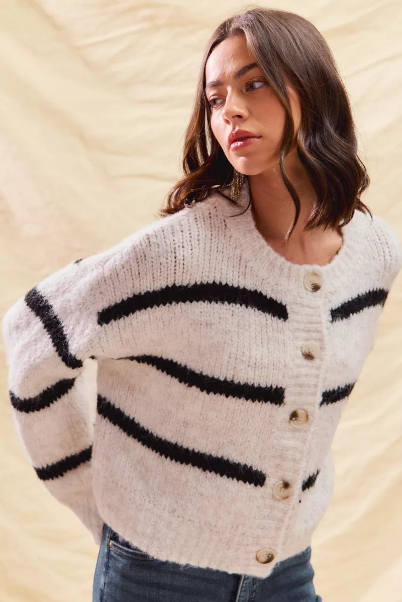 Image of Sabrina | Women's Striped Button-Front Cardigan
