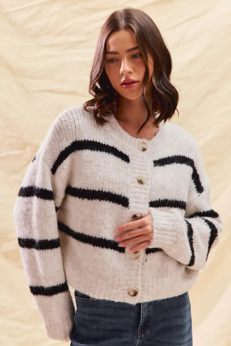 Image of Sabrina | Women's Striped Button-Front Cardigan