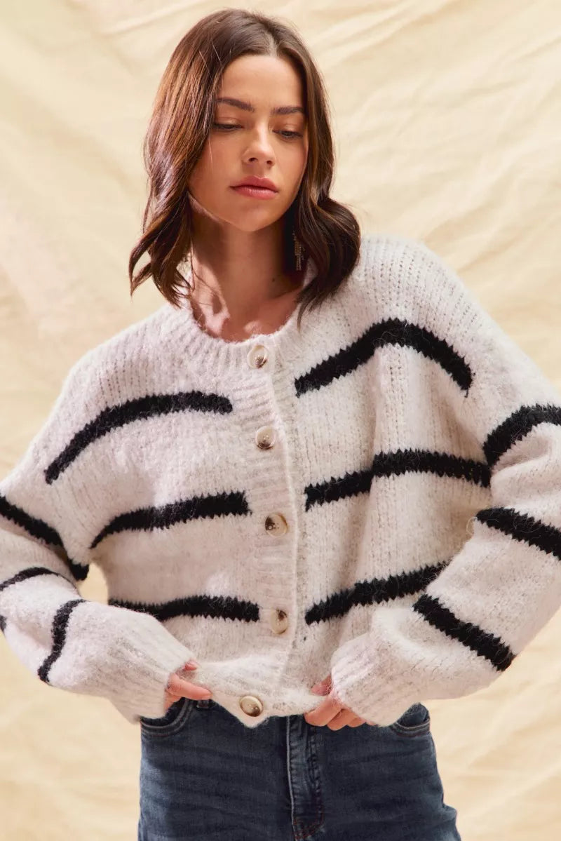 Image of Sabrina | Women's Striped Button-Front Cardigan