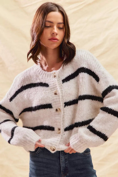 Image of Sabrina | Women's Striped Button-Front Cardigan