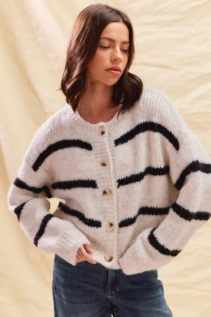 Image of Sabrina | Women's Striped Button-Front Cardigan