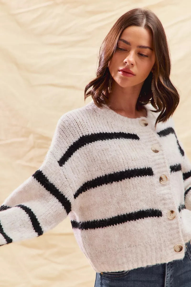 Image of Sabrina | Women's Striped Button-Front Cardigan