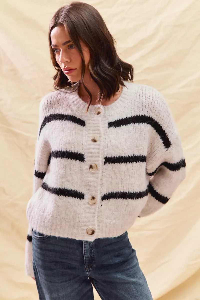 Image of Sabrina | Women's Striped Button-Front Cardigan