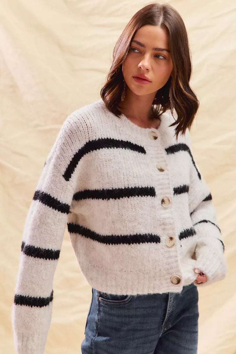 Image of Sabrina | Women's Striped Button-Front Cardigan