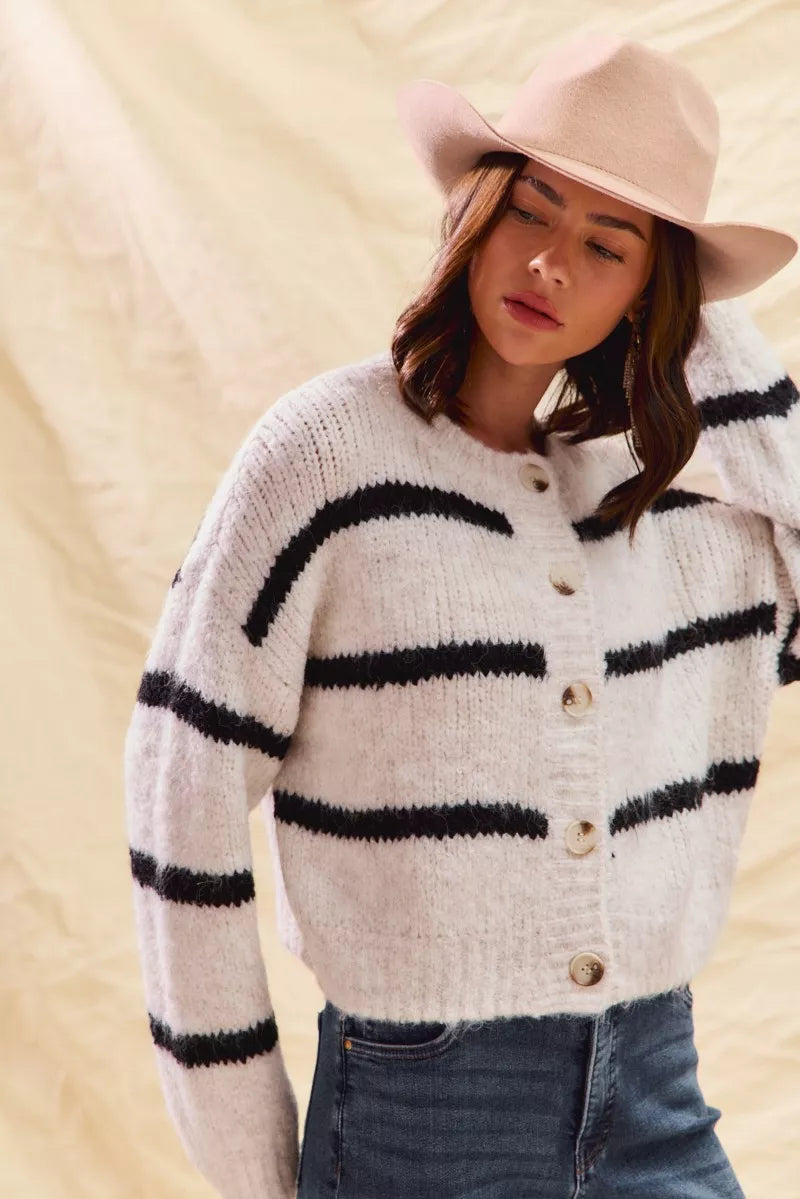 Image of Sabrina | Women's Striped Button-Front Cardigan