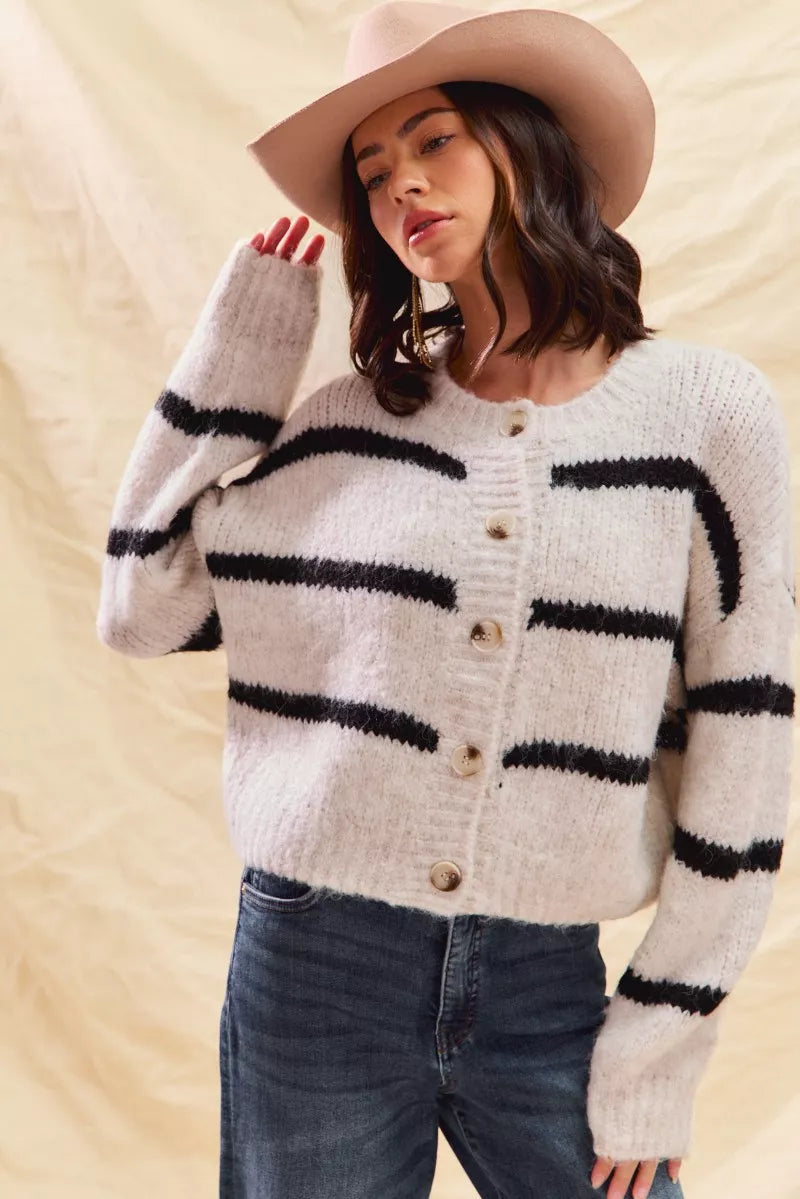 Image of Sabrina | Women's Striped Button-Front Cardigan