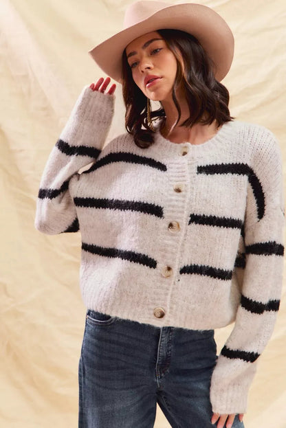 Image of Sabrina | Women's Striped Button-Front Cardigan