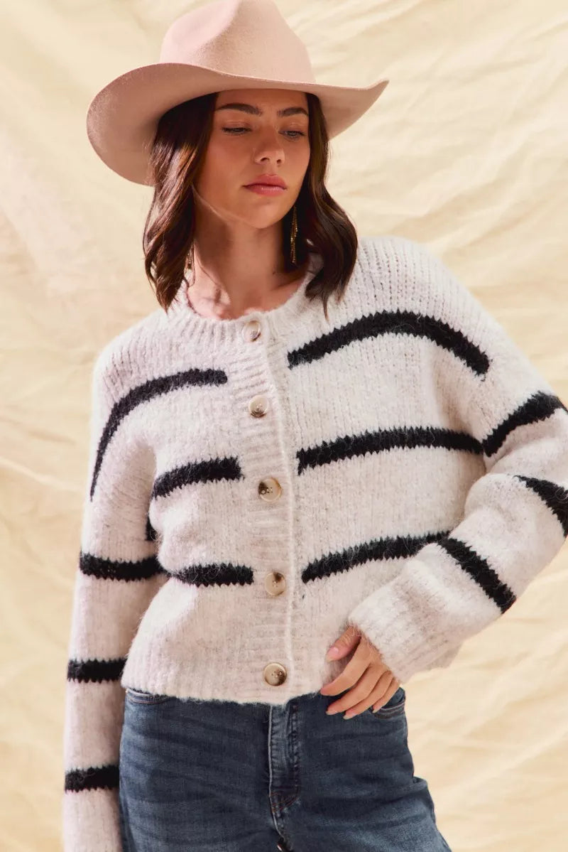Image of Sabrina | Women's Striped Button-Front Cardigan
