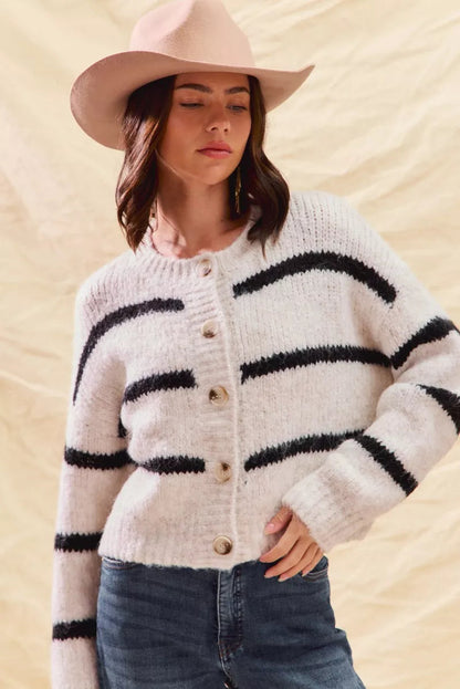 Image of Sabrina | Women's Striped Button-Front Cardigan
