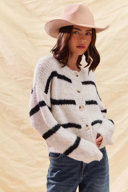 Image of Sabrina | Women's Striped Button-Front Cardigan