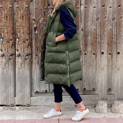 Women's Longline Hooded Puffer Vest - VibreMode