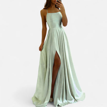 Elegant Satin Split Maxi Dress for Women - VibreMode