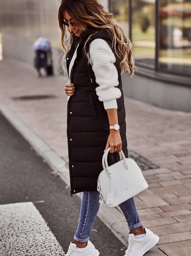 Image of Sally | Women's Longline Hooded Puffer Vest