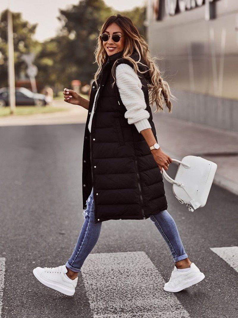 Image of Sally | Women's Longline Hooded Puffer Vest