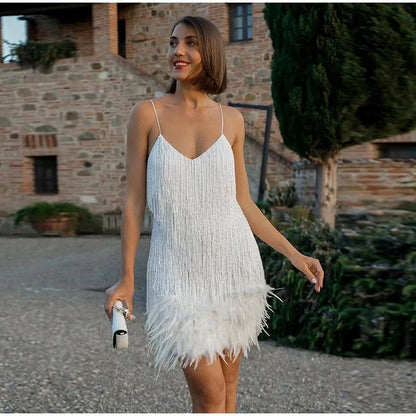 Women's Fringe Mini Dress Feathered Hem