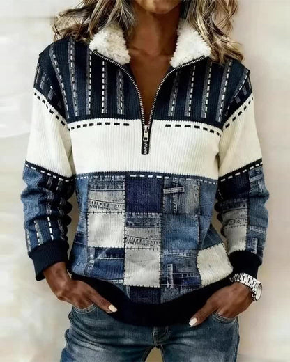 Women's Color Block Half Zip Sweater - VibreMode
