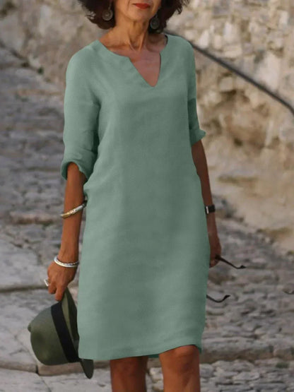 Classic Ladies' V-Neck Midi Dress
