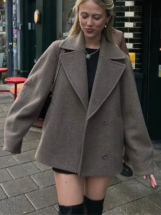 Women's Oversized Double Breasted Coat - VibreMode